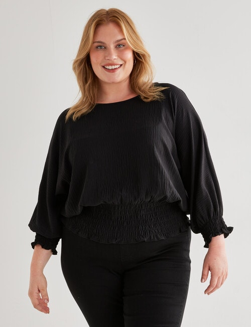 Studio Curve Shirred Hem Top, Black product photo