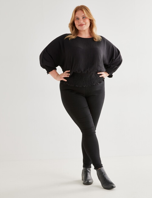 Studio Curve Shirred Hem Top, Black product photo View 03 L