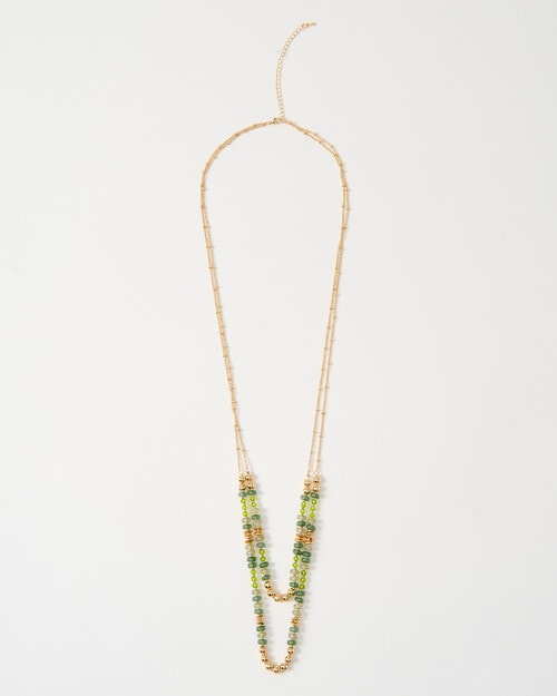 Whistle Accessories Bead Layered Necklace, Green & Gold Tone product photo