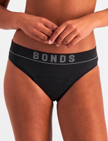 Bonds Bloody Comfy Period Undies Retro Rib Moderate Bikini Brief, Black, 8-20 product photo