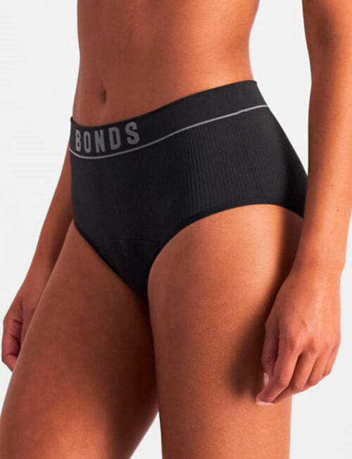 Bonds Bloody Comfy Period Undies Retro Rib Moderate Hi Hi Brief, Black, 8-20 product photo View 02 L