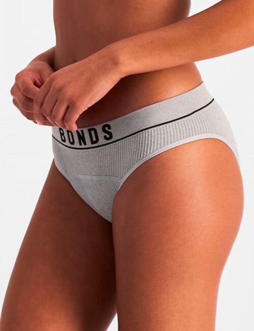 Bonds Bloody Comfy Period Undies Retro Rib Moderate Bikini Brief, Grey product photo View 02 L