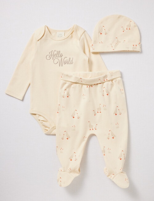 Little Bundle Hello World Bodysuit, Crawlers Hat Set, 3-Piece