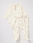 Little Bundle Dino Bodysuit & Crawlers Set, 2-Piece, Vanilla product photo