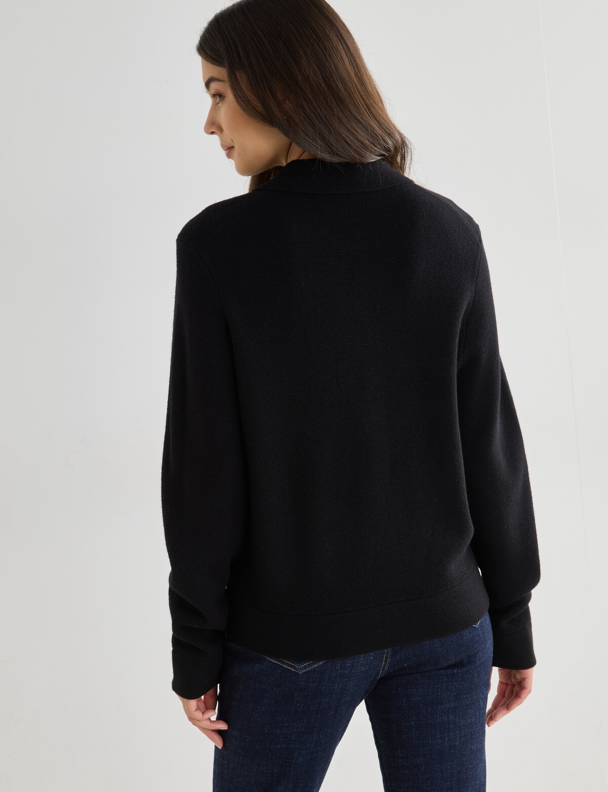 North South Merino Milano Zip Up Cardigan, Black