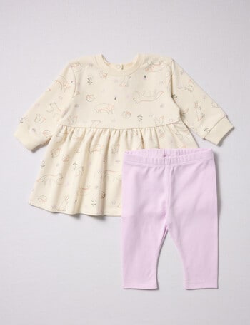 Little Bundle Animals Dress & Legging Set, 2-Piece, Vanilla & Gentle Lilac product photo