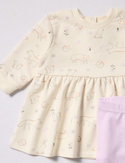 Little Bundle Animals Dress & Legging Set, 2-Piece, Vanilla & Gentle Lilac product photo View 03 L