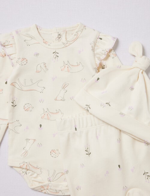 Little Bundle Bodysuit, Pants & Hat Set, 3-Piece, Vanilla product photo View 02 L