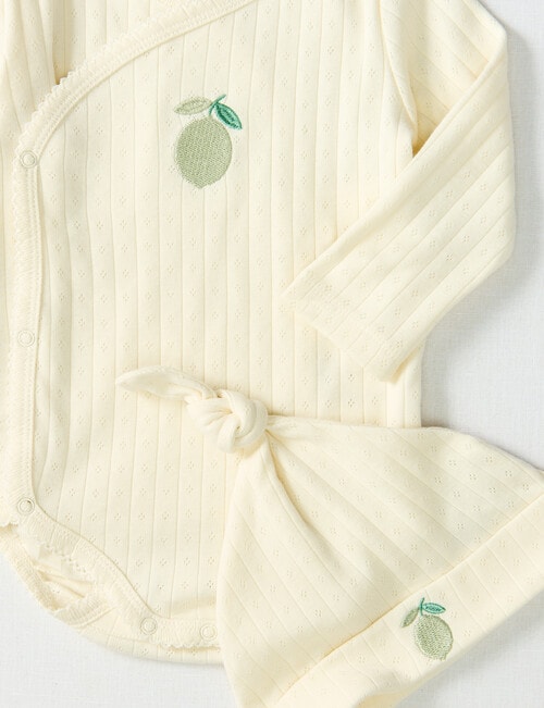 Little Bundle Lime Pointelle Bodysuit, Crawlers & Hat Set, 3-Piece, Vanilla product photo View 02 L