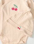 Little Bundle Cherry Pointelle Bodysuit, Crawlers & Hat Set, 3-Piece, Ballet Pink product photo View 02 S