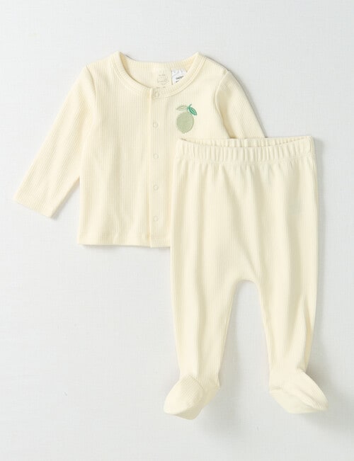 Little Bundle Lime Rib Top & Crawlers Set, 2-Piece, Vanilla product photo