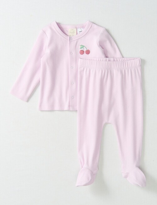 Little Bundle Cherry Rib Top & Crawlers Set, 2-Piece, Gentle Lilac product photo