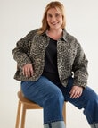 Denim Republic Curve Animal Printed Denim Jacket, Brown product photo View 03 S