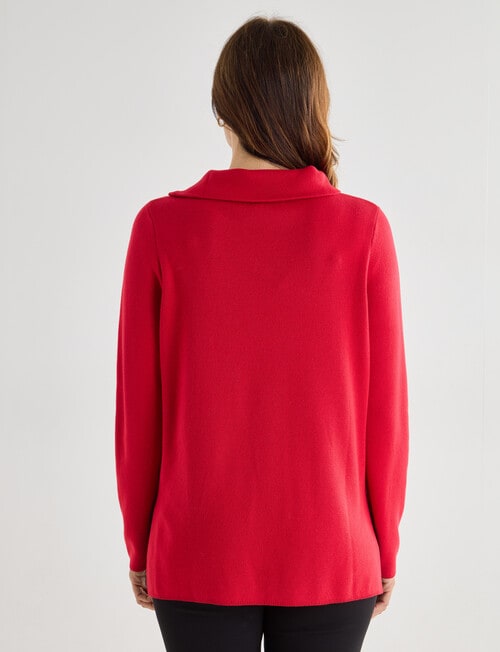 Ella J Zip Neck Long Sleeve Jumper, Red product photo View 02 L