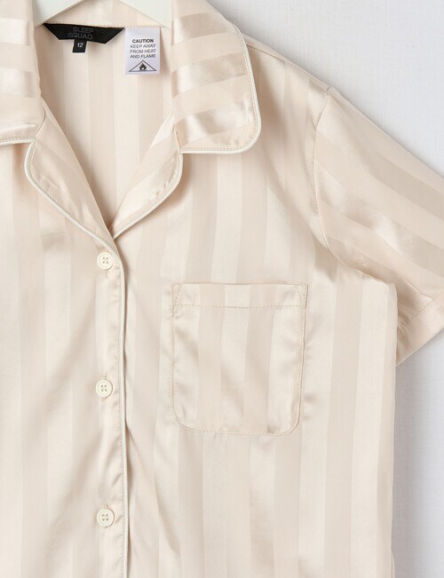 Sleep Squad Jacquard Stripe Satin Short PJ Set, Stone, 8-16 product photo View 02 L