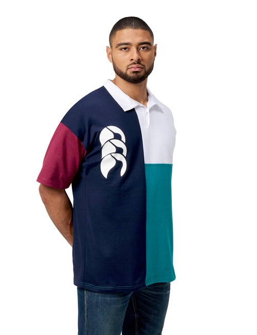 Canterbury Harlequin Rugby Short Sleeve Polo Shirt, Blue product photo View 03 L