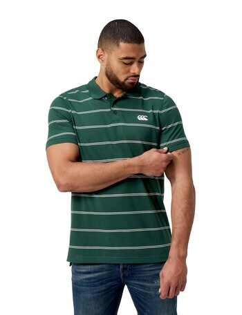 Canterbury Yarn Dye Stripe Polo Shirt, Forest product photo