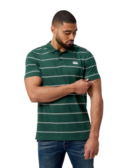 Canterbury Yarn Dye Stripe Polo Shirt, Forest product photo