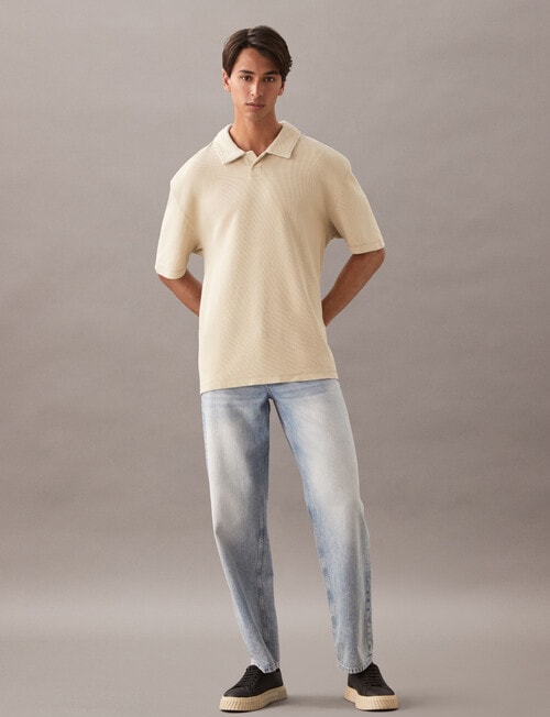 Calvin Klein Rugby Waffle Washed Woven Label Polo Shirt, Pelican product photo View 03 L