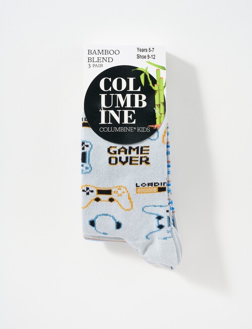Columbine Games Bamboo Blend Crew Socks, 3-Pack, Grey, 2-8 product photo View 02 L