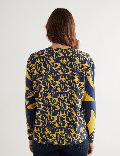 Line 7 Leaf Print Realm Cotton Long Sleeve Top, Blue product photo View 02 L