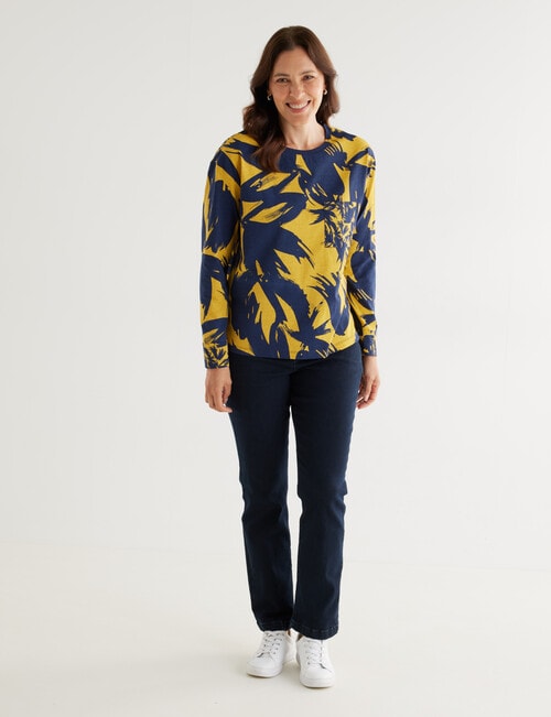 Line 7 Leaf Print Realm Cotton Long Sleeve Top, Blue product photo View 03 L