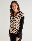 Line 7 Oslo Geo Print Long Sleeve Top, Black product photo