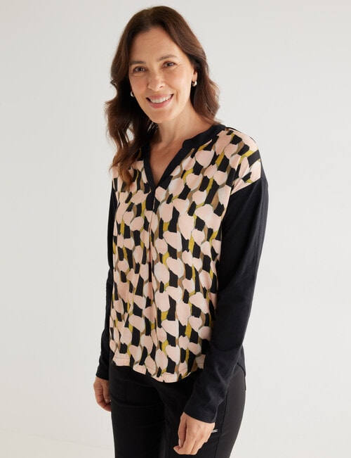 Line 7 Oslo Geo Print Long Sleeve Top, Black product photo