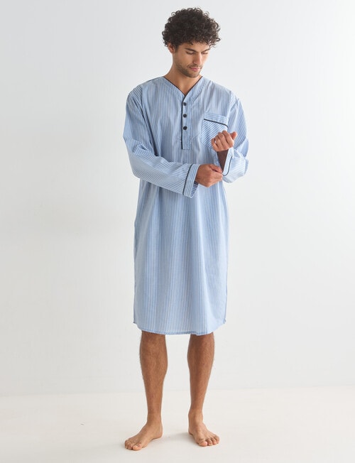 Chisel Stripe Woven Nightshirt, Blue & White product photo