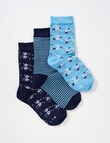 Columbine Daisy Floral Bamboo Blend Crew Socks, 3-Pack, Blue, 2-8 product photo