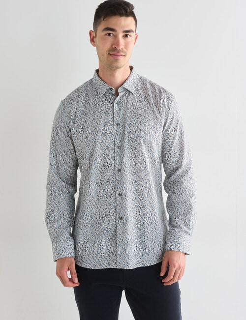 L+L Dobby Geo Floral Long Sleeve Shirt, Grey product photo