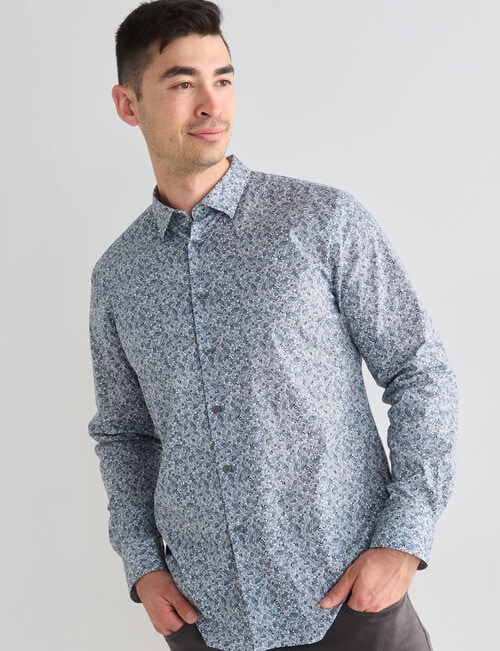 L+L Floral All Over Print Long Sleeve Shirt, Grey product photo