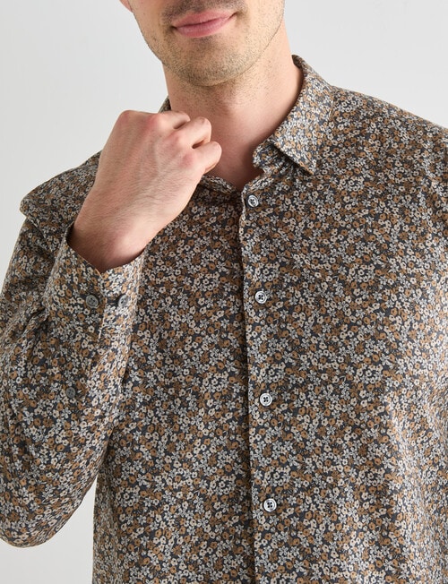 L+L Floral All Over Print Long Sleeve Shirt, Brown product photo View 04 L
