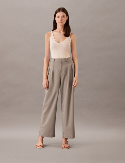 Calvin Klein Tailored Wide Leg Pant, Taupe Grey product photo View 04 L