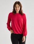 Ella J Elastic Hem Long Sleeve Top, Red product photo