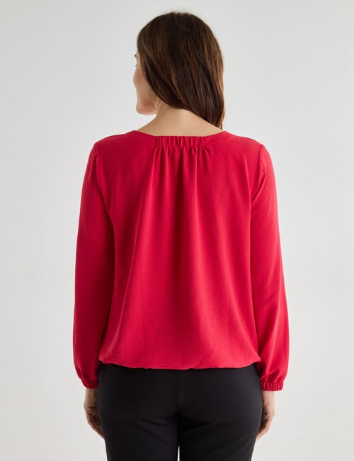 Ella J Elastic Hem Long Sleeve Top, Red product photo View 02 L