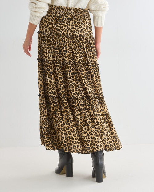 Whistle Animal Print Satin Tiered Maxi Skirt, Beige product photo View 02 L