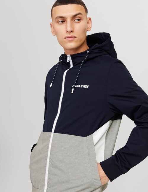 Jack & Jones Rush Hood Corriander Blocking Bomber Jacket, Sky Captain product photo