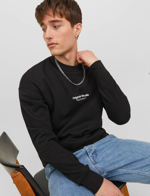Jack & Jones Vesterbro Crew Neck Sweatshirt, Black product photo View 02 L