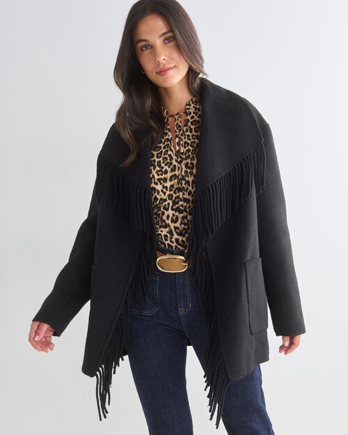 Whistle Fringe Jacket, Black Womens Clearance
