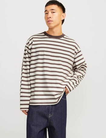 Jack & Jones Striped Crew Neck T-Shirt, Taupe product photo