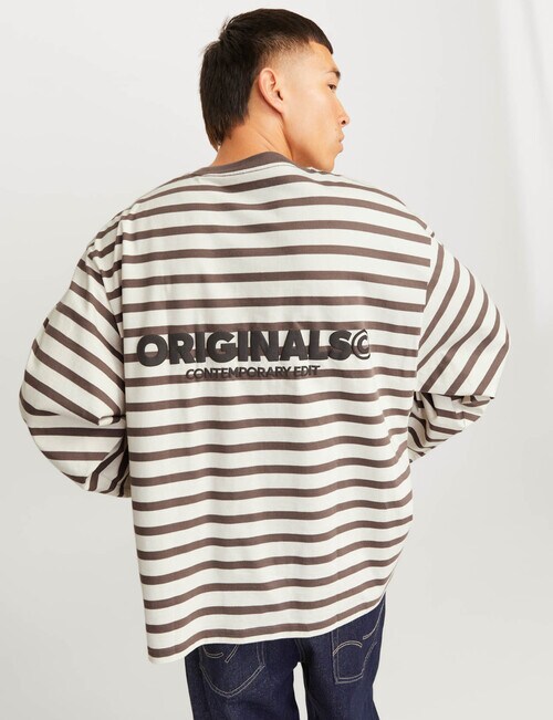 Jack & Jones Striped Crew Neck T-Shirt, Taupe product photo View 02 L