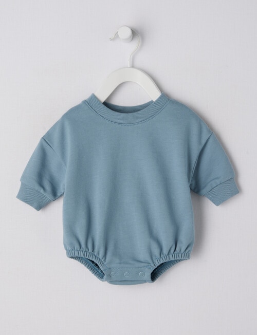 Teeny Weeny Long-Sleeve Terry Bodysuit, Dusty Blue product photo View 03 L