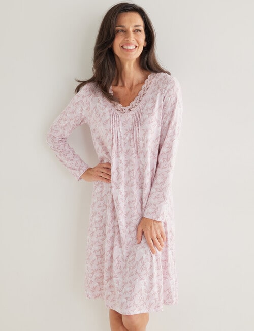 Ruby & Bloom Leaf Lace Cotton Nightie, Pink Leaf, 10-26 product photo View 03 L