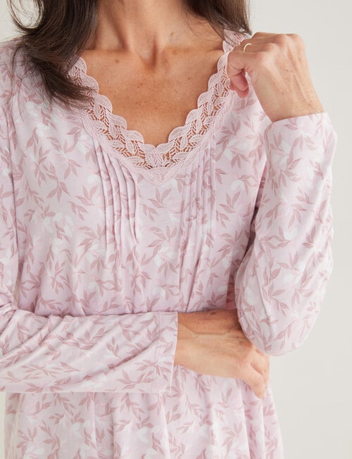 Ruby & Bloom Leaf Lace Cotton Nightie, Pink Leaf, 10-26 product photo View 04 L