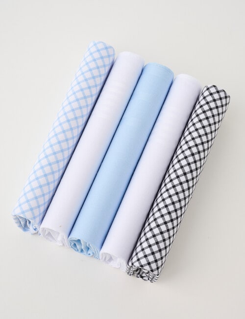 Laidlaw + Leeds Multi Check Hankies, 5-Pack, Blue product photo View 02 L