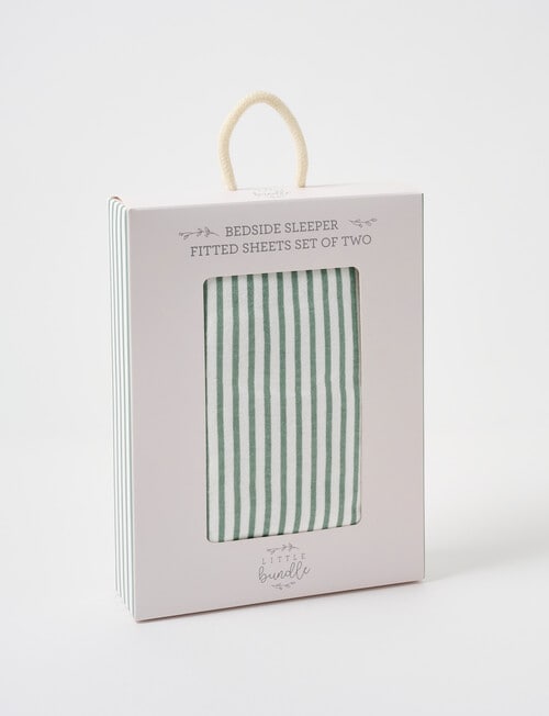 Little Bundle Bedside Sleeper Fitted Sheets, 2-Pack, Green Stripe product photo View 03 L