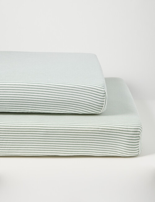 Little Bundle Cot Fitted Sheets, 2-Pack, Green Stripe product photo
