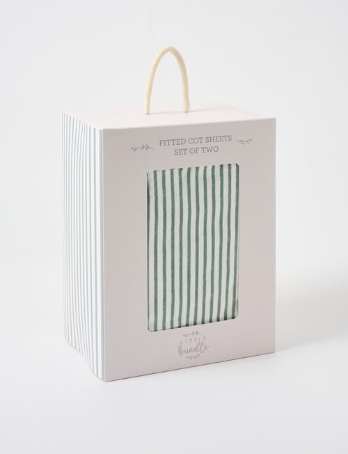 Little Bundle Cot Fitted Sheets, 2-Pack, Green Stripe product photo View 03 L