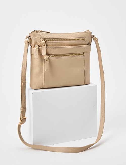 Boston + Bailey Leather Triple Zip Crossbody Bag, Taupe product photo